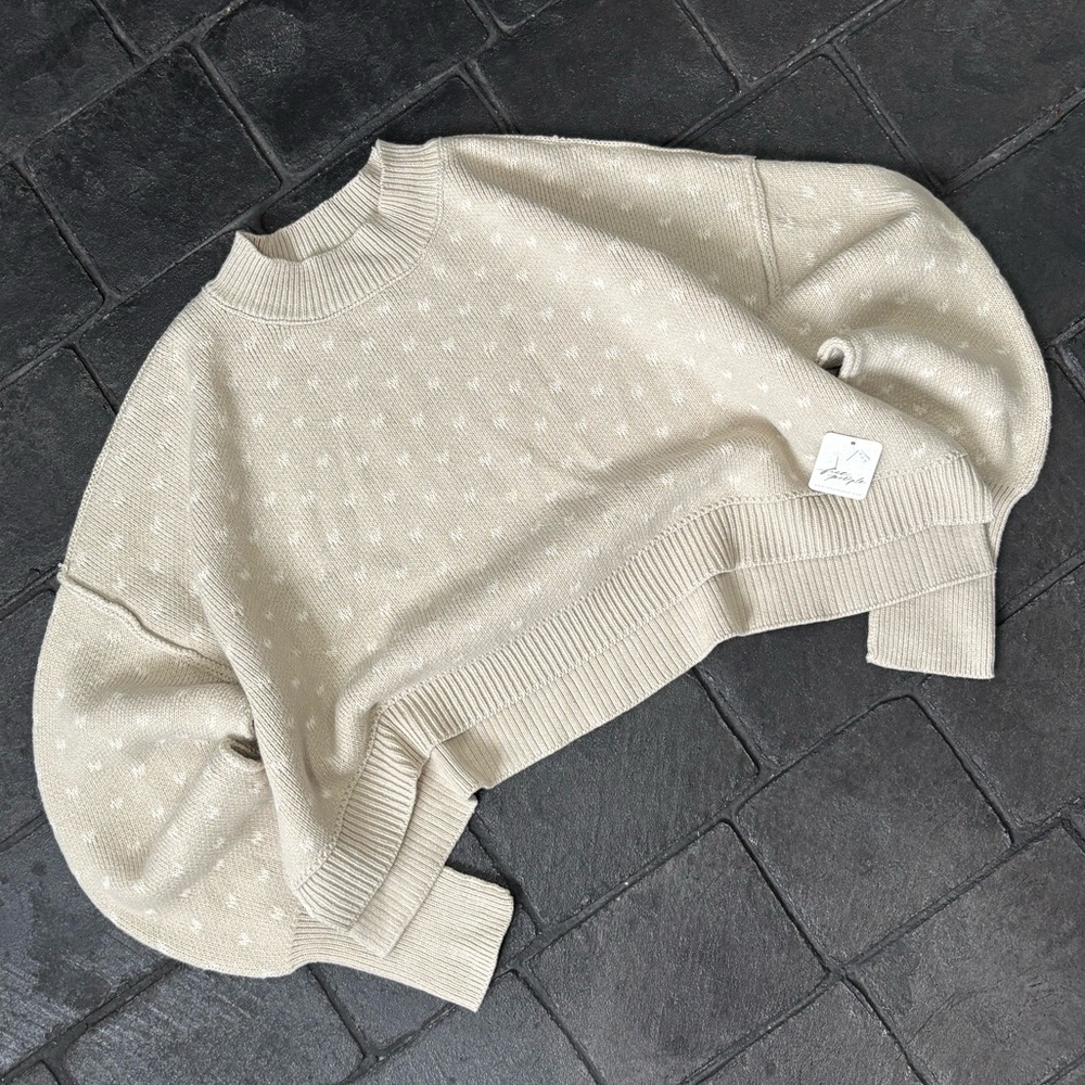 Free People Women’s Small Pattern Easy Street Crop Sweater Oatmeal Ivory NWT